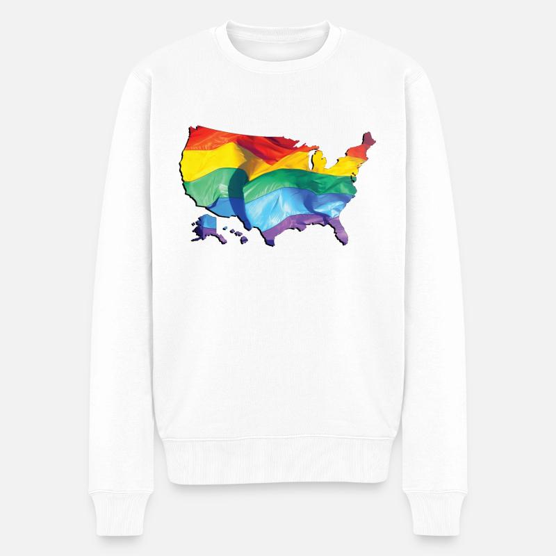 États-Unis | Drapeau réel | LGBTQIA+ - Pull Premium bio Homme - blanc