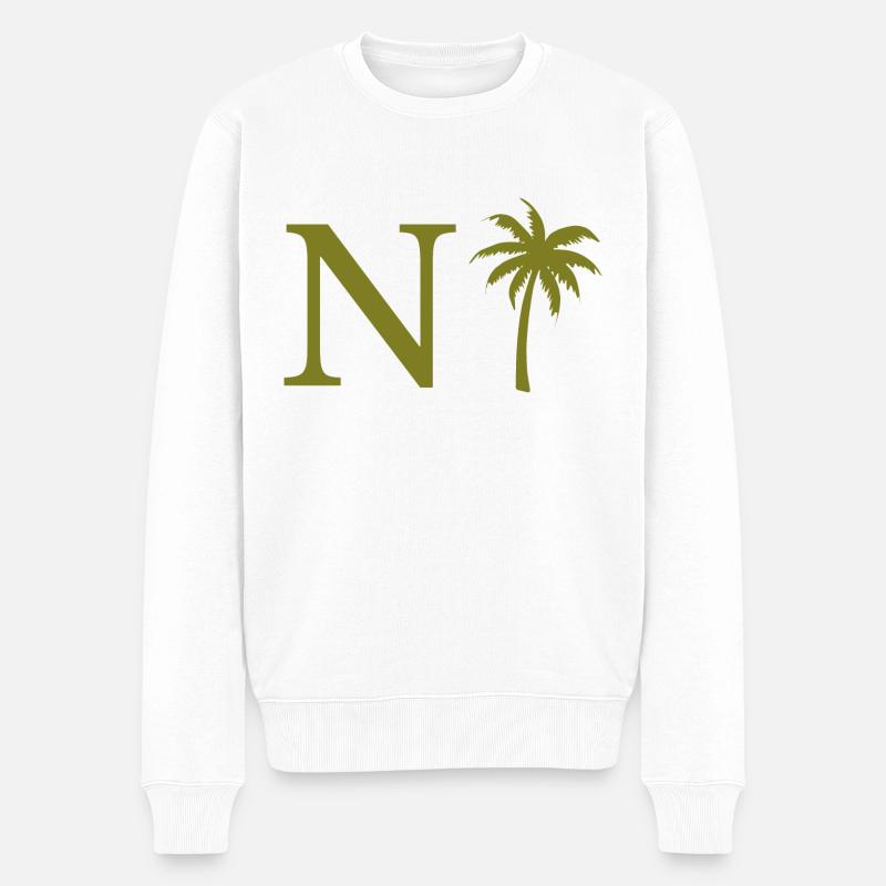 Lettre n vert Palm - Pull Premium bio Homme - blanc