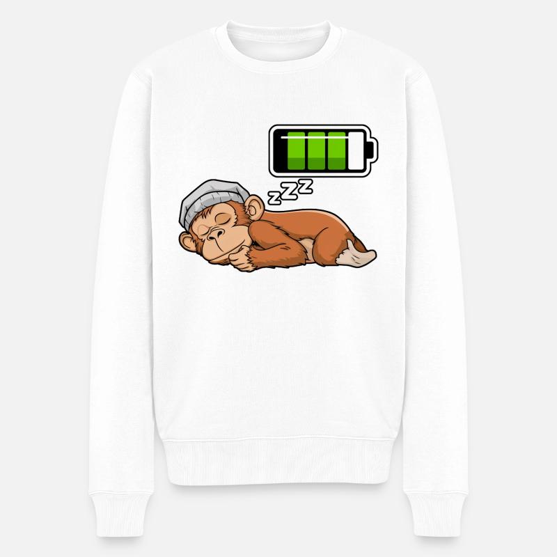 Monkey Sleeping Recharging Night Bedtime - Männer Premium Bio Pullover - Weiß