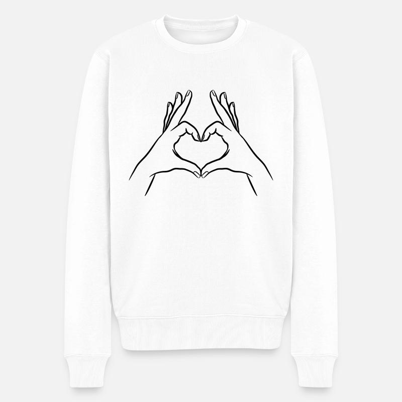 Mains Forme Coeur Coeur Symbole Geste De La Main - Pull Premium bio Homme - blanc