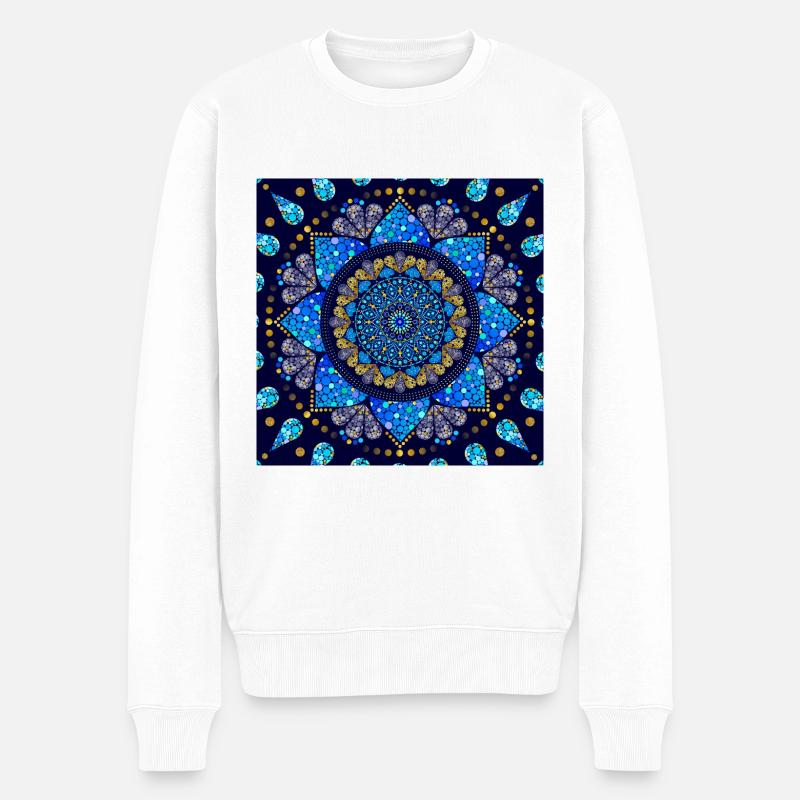 Mandala blau türkis gold - Männer Premium Bio Pullover - Weiß