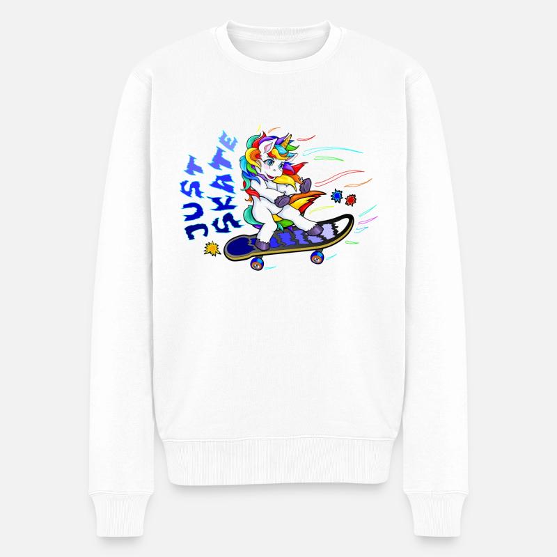 skating unicorn - Einhorn auf Skateboard - Männer Premium Bio Pullover - Weiß