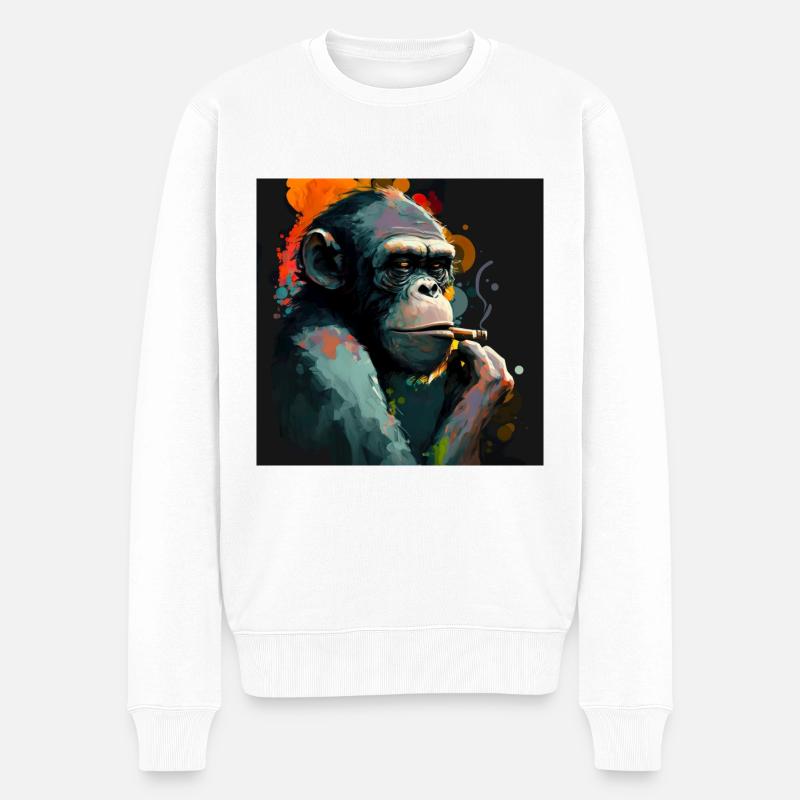 Premium Design-Affe - Männer Premium Bio Pullover - Weiß