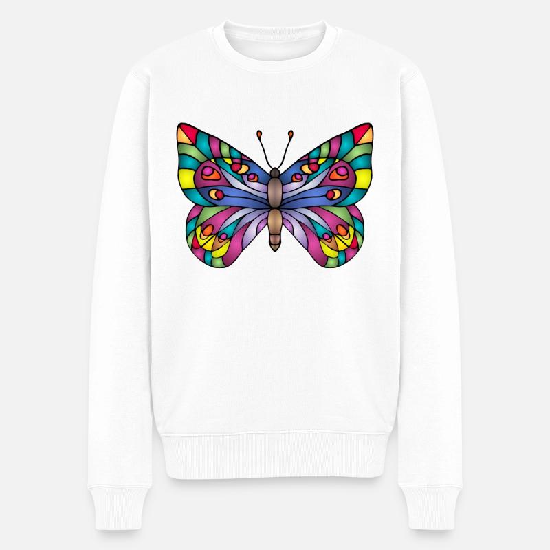 Bunter Schmetterling - Männer Premium Bio Pullover - Weiß