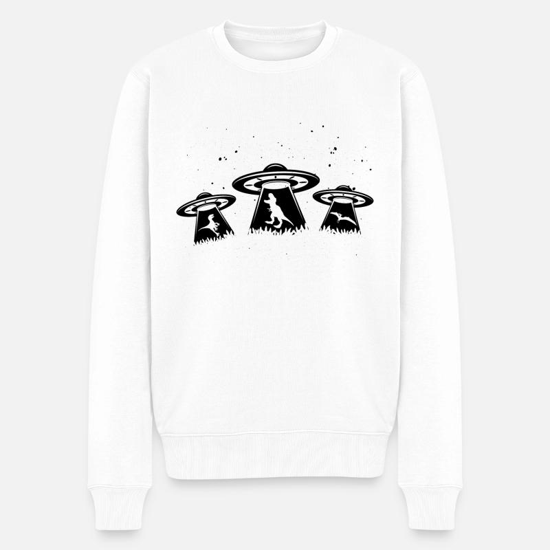 Ufo Alien Dinosaurier - Männer Premium Bio Pullover - Weiß