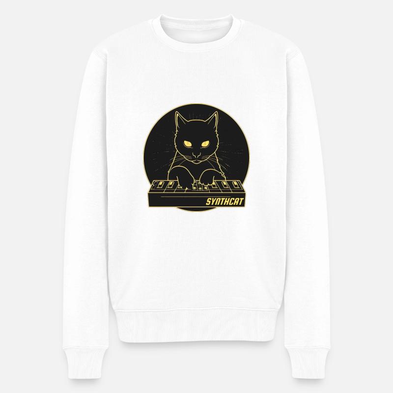 Black Synth Cat - Pull Premium bio Homme - blanc