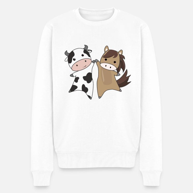 Kuh Pferd Bauernhof süße Tiere Bauer Landwirt - Männer Premium Bio Pullover - Weiß