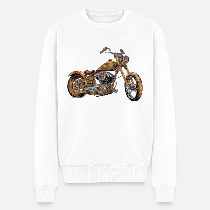 Moto chopper orange n°2 - Pull Premium bio Homme - blanc