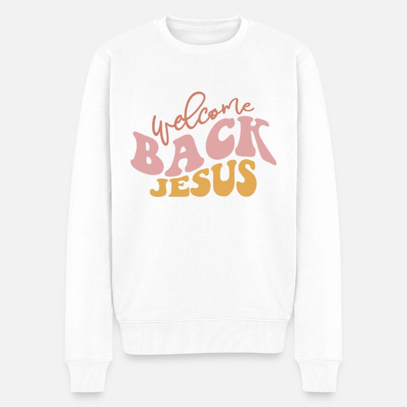 Welcome Back Jesus - Männer Premium Bio Pullover - Weiß