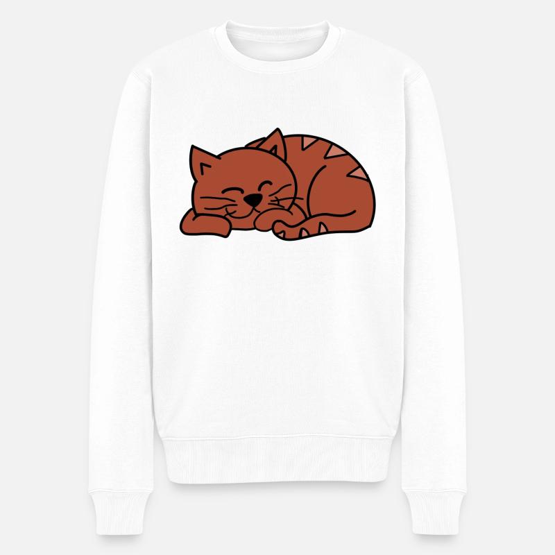 Schlafende Katze in Rot - Männer Premium Bio Pullover - Weiß
