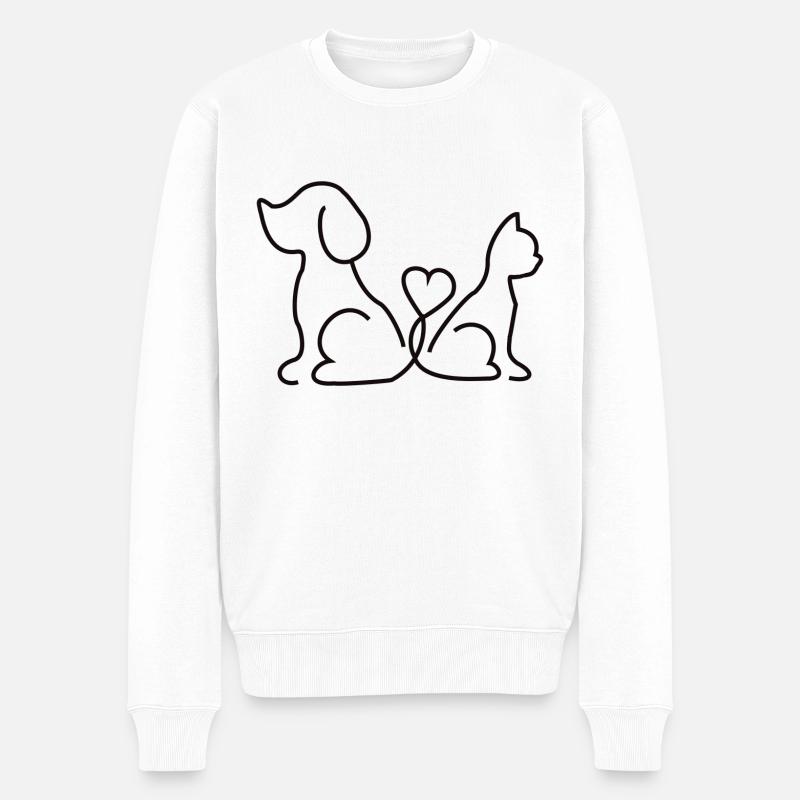 Hund Katze Herz - Männer Premium Bio Pullover - Weiß