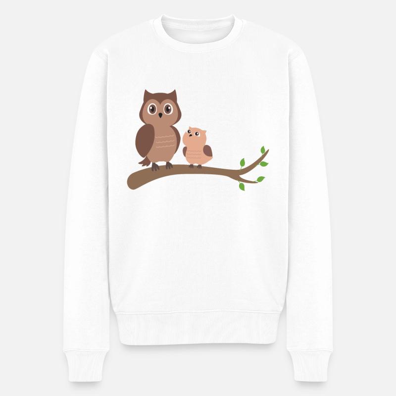 Eule Mutter mit Kind - Männer Premium Bio Pullover - Weiß
