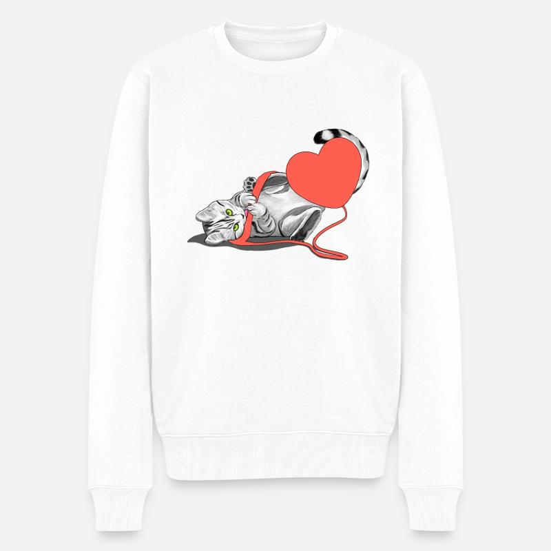 Katzenliebe - Männer Premium Bio Pullover - Weiß