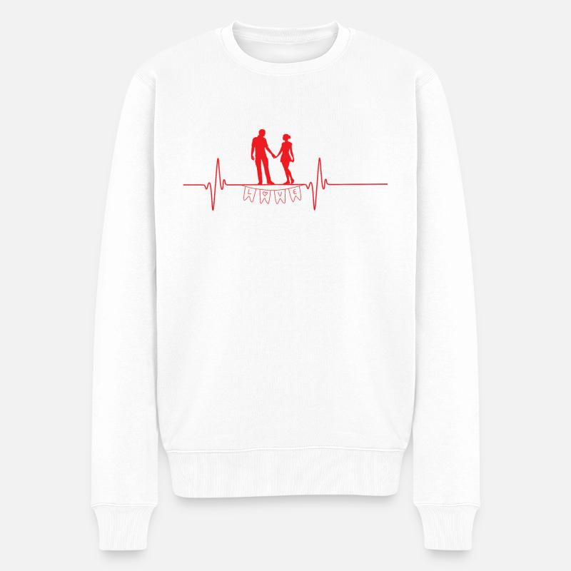 Love Herzschlag Valentinstag - Männer Premium Bio Pullover - Weiß