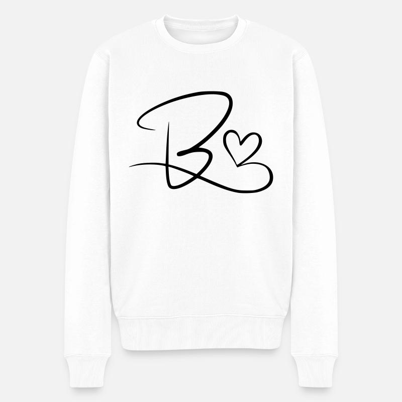 Buchstabe B Anfangsbuchstabe Name Kalligrafie Herz - Männer Premium Bio Pullover - Weiß