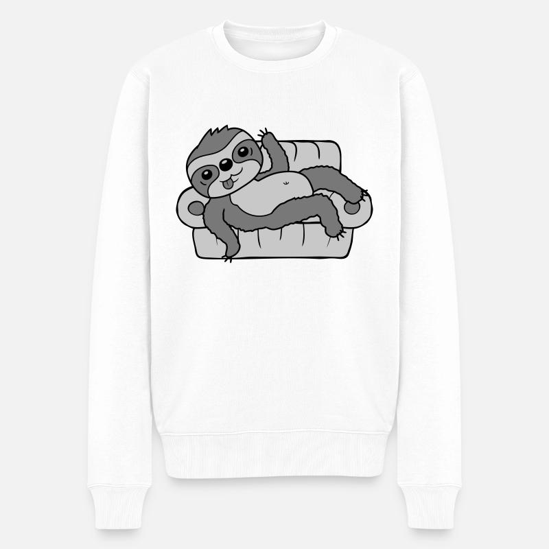 Sofa Faultier chillt Zuhause - Männer Premium Bio Pullover - Weiß