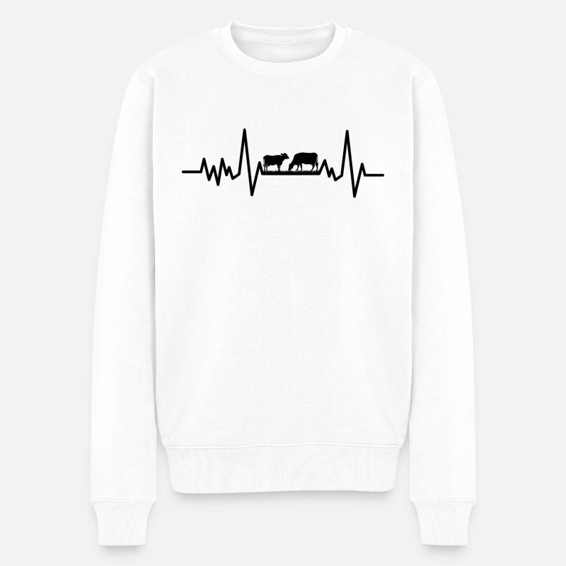 Kühe Herzschlag Design Kuh Kühe - Männer Premium Bio Pullover - Weiß