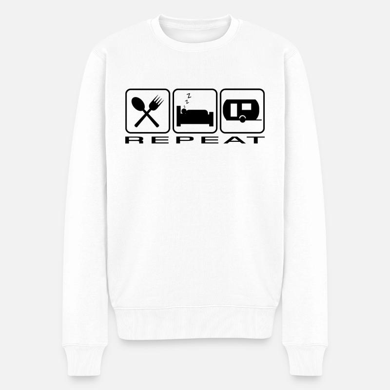 eat sleep camp repeat - Männer Premium Bio Pullover - Weiß