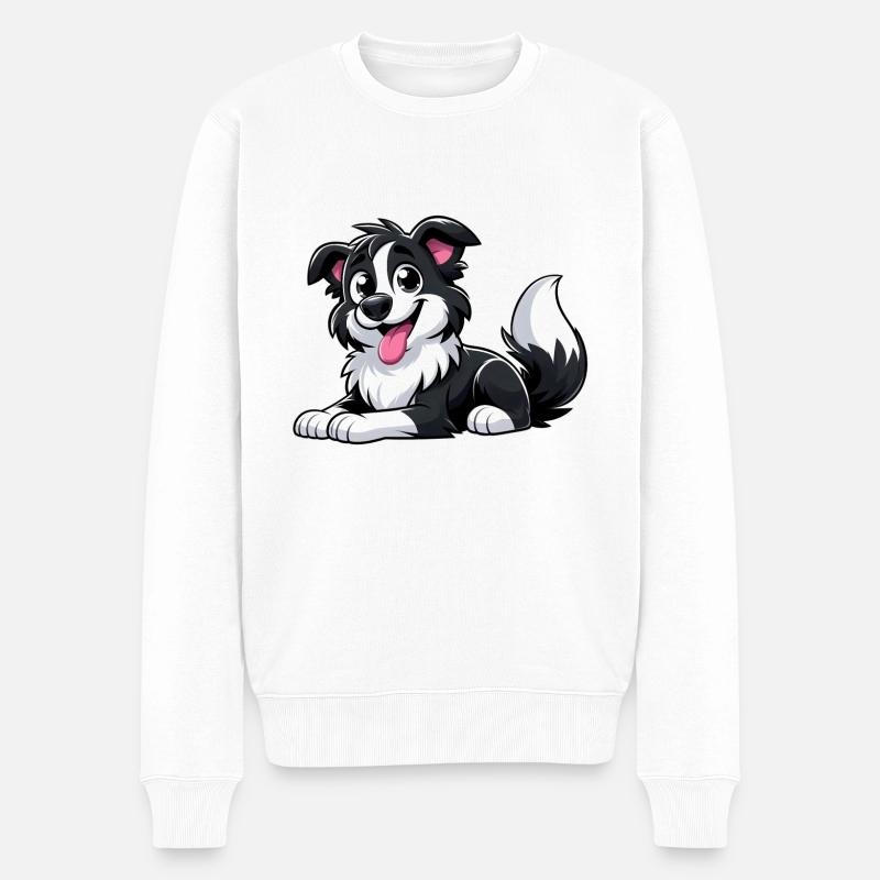 border collie 4 - Pull Premium bio Homme - blanc