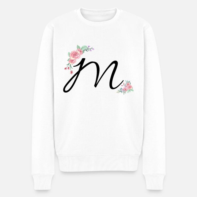 Buchstabe m Blumen - Männer Premium Bio Pullover - Weiß