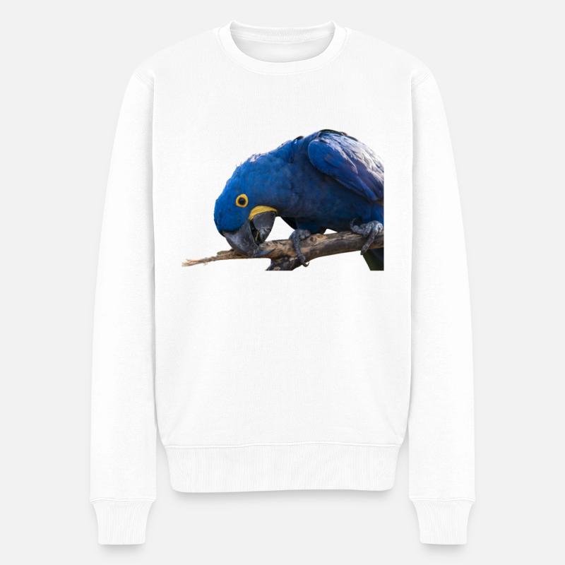 Hyazinth Ara Papagei Gesichtsansicht - Männer Premium Bio Pullover - Weiß