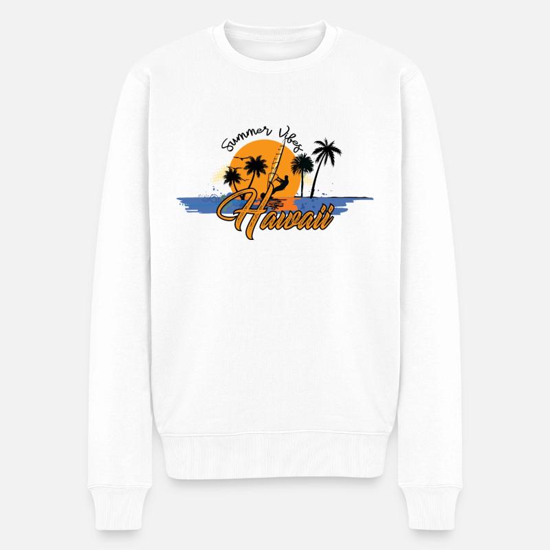 Hawaii Palmen Sommer Sonne Urlaub - Männer Premium Bio Pullover - Weiß