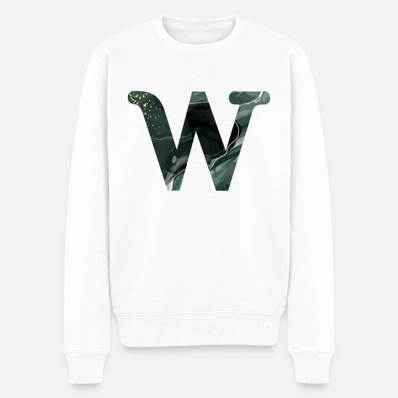 Lettre w marbré vert - Pull Premium bio Homme - blanc