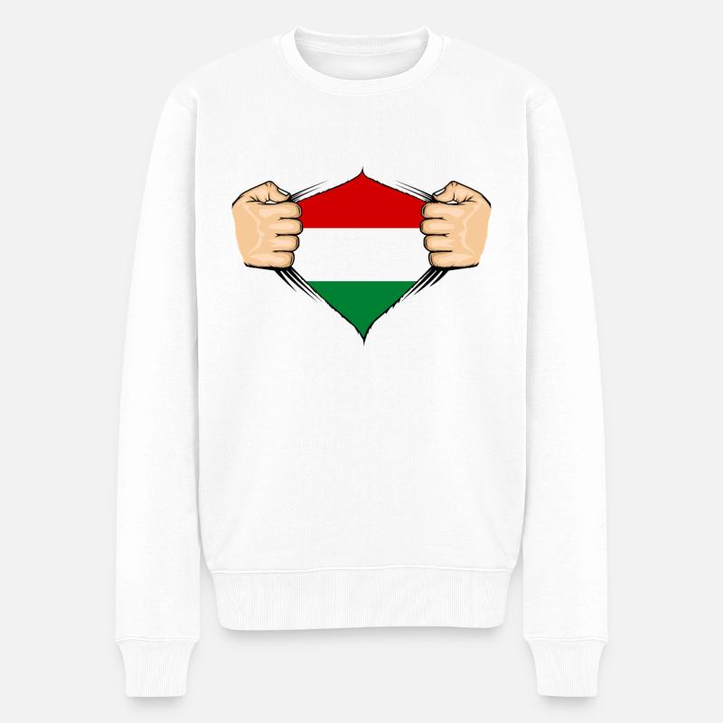 Ungarn Flagge Design - Männer Premium Bio Pullover - Weiß