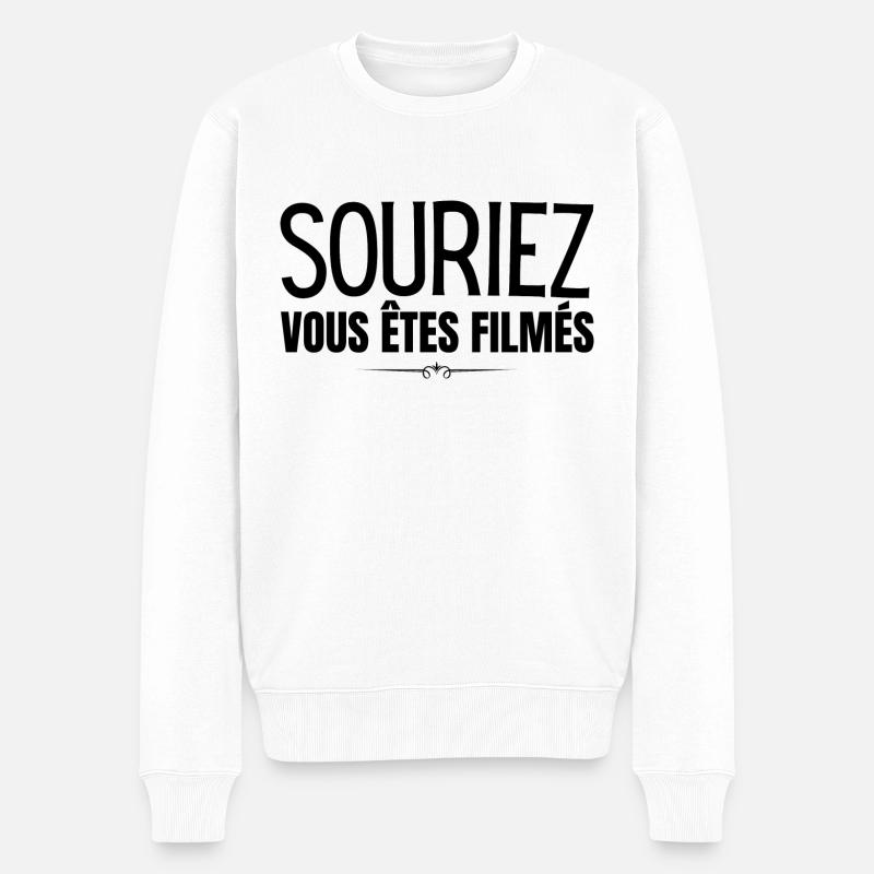 souriez vous êtes filmés - Pull Premium bio Homme - blanc