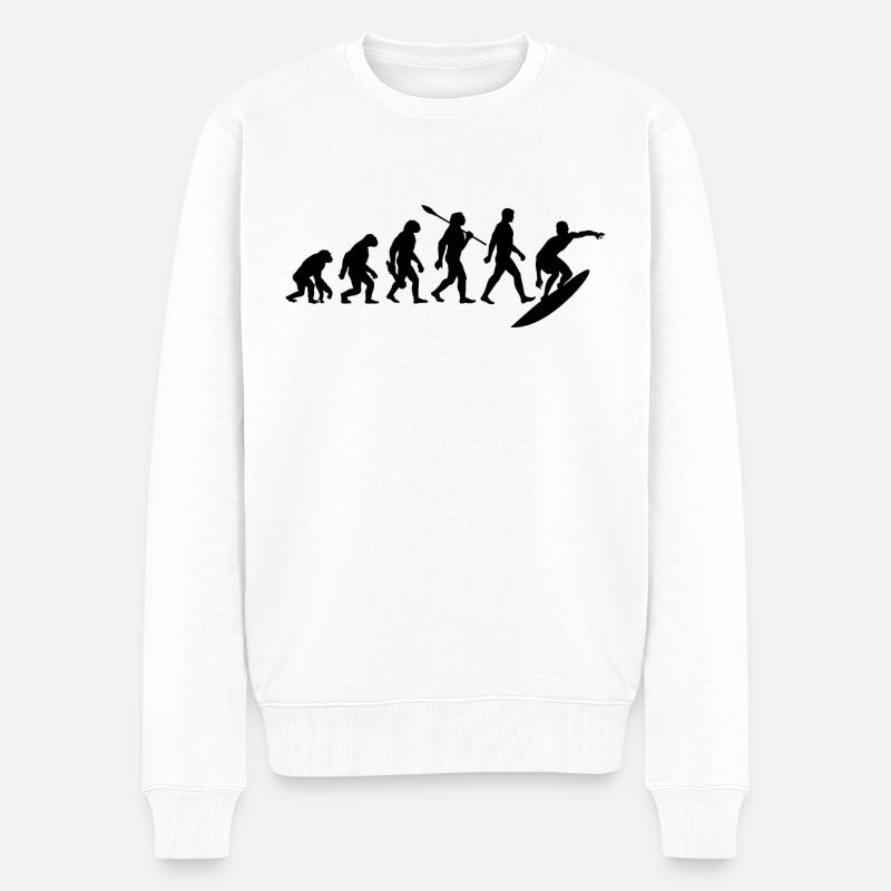 Evolution Surfer - Surfen - Surfbrett - Männer Premium Bio Pullover - Weiß