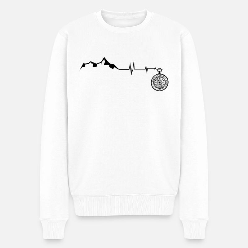Herzschlag - Kompass - Berg - (3) - Männer Premium Bio Pullover - Weiß
