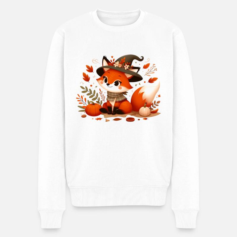 Fuchs Herbst 8 - Männer Premium Bio Pullover - Weiß