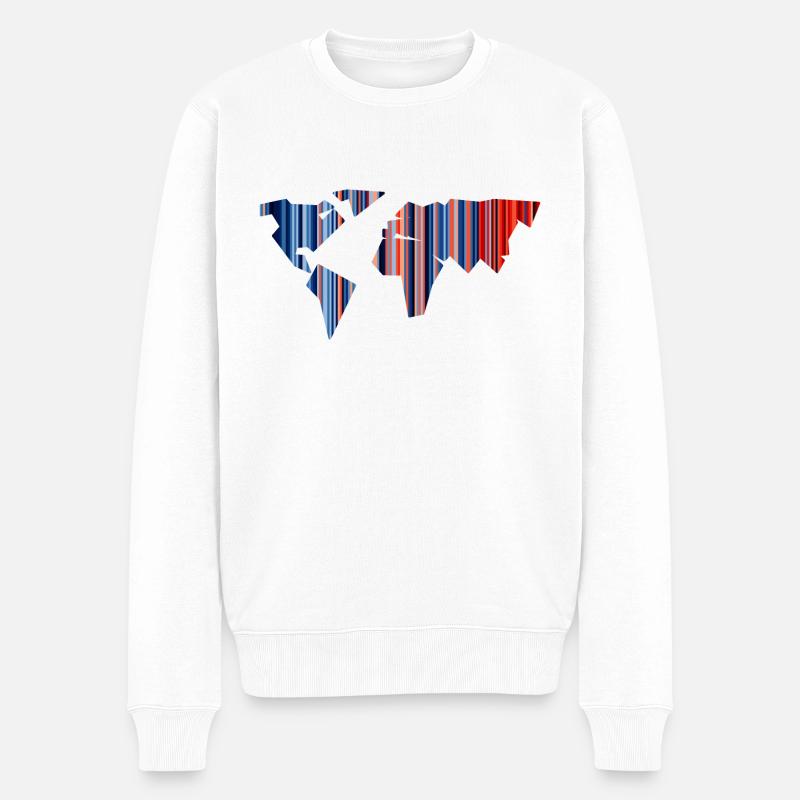 Weltkarte - Klimawandel - Warming Stripes - Erde - Männer Premium Bio Pullover - Weiß