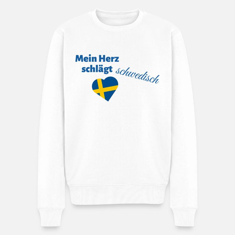 Mein Herz schlägt schwedisch - Männer Premium Bio Pullover - Weiß