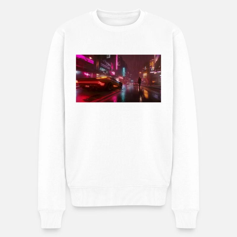 Cyberpunk Stadt1 - Männer Premium Bio Pullover - Weiß