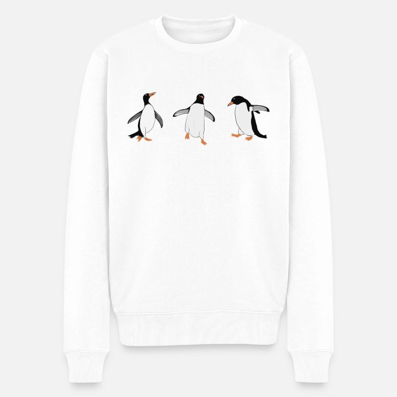 Happy Pinguin Trio - Männer Premium Bio Pullover - Weiß