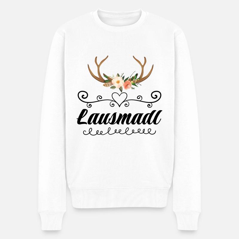 Lausmadl | Trachten Mode Dirndl - Männer Premium Bio Pullover - Weiß