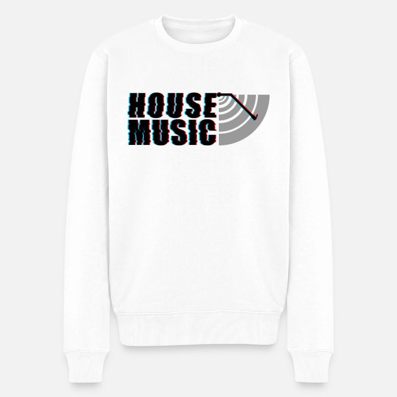 House Music Glitch Vinyl - Männer Premium Bio Pullover - Weiß