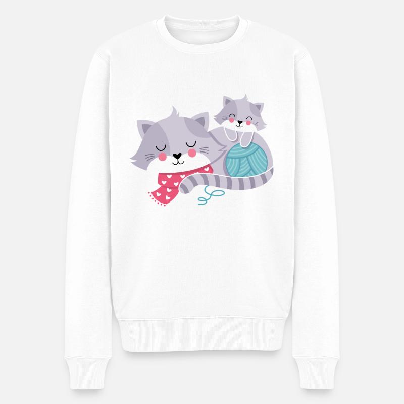 Katzen mit Wollknoll - Männer Premium Bio Pullover - Weiß