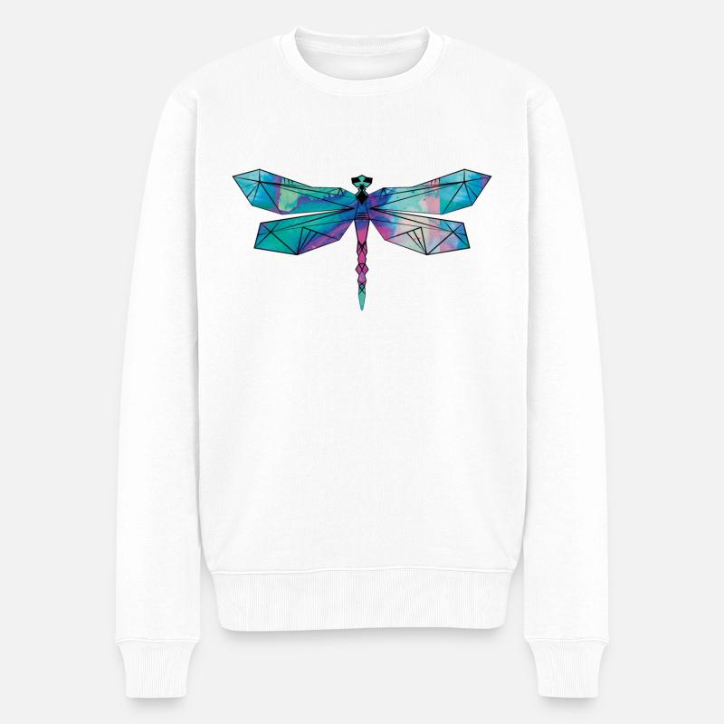 Geometric colorful Watercolor Dragon-fly - Männer Premium Bio Pullover - Weiß