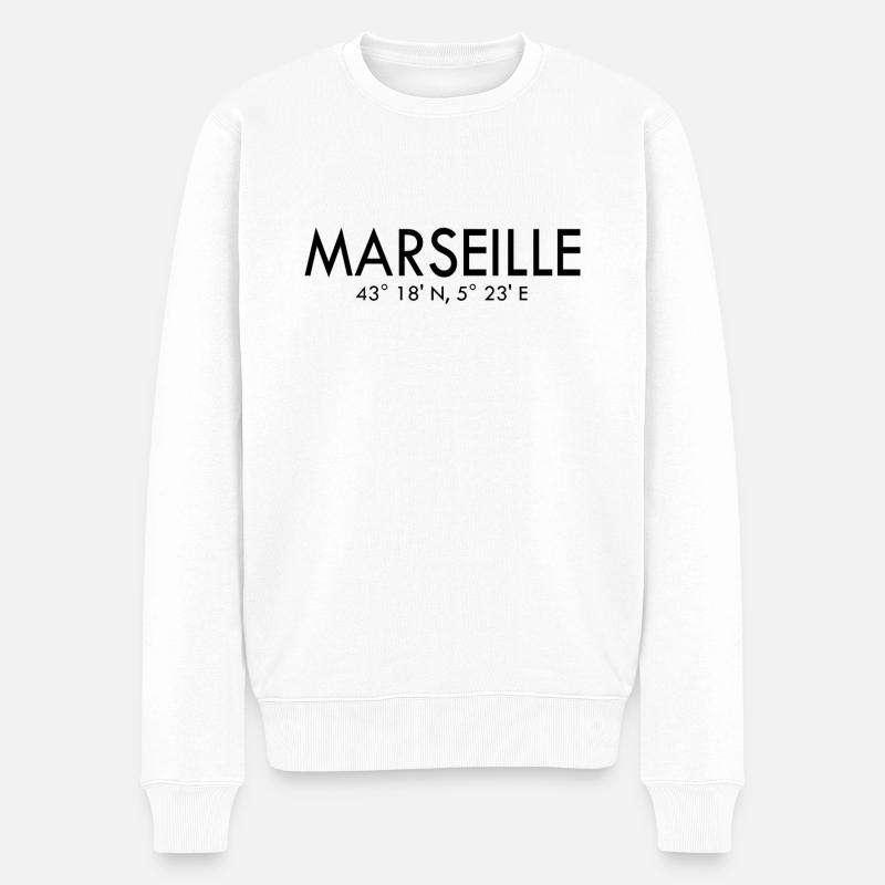 Marseille - France - Coordinates - Latitude - Männer Premium Bio Pullover - Weiß