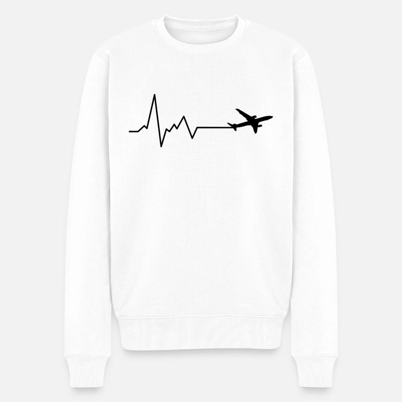 Flugzeug Herzschlag Pilot Geschenk - Männer Premium Bio Pullover - Weiß