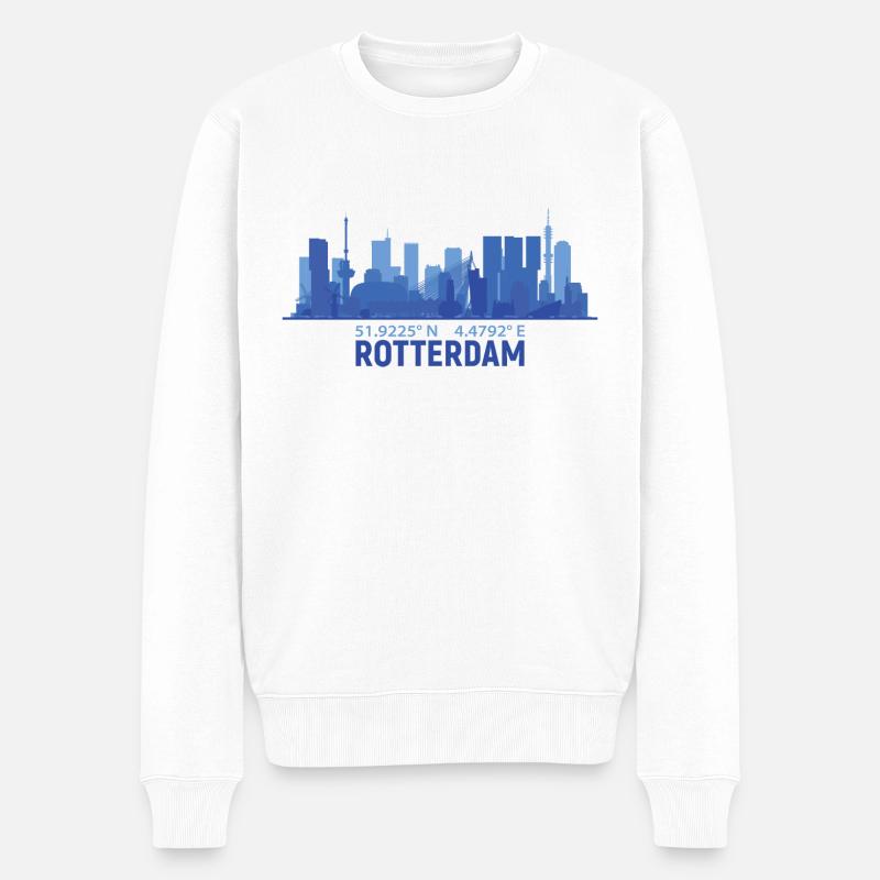 La ligne d’horizon de Rotterdam : la silhouette d’une ville moderne - Pull Premium bio Homme - blanc