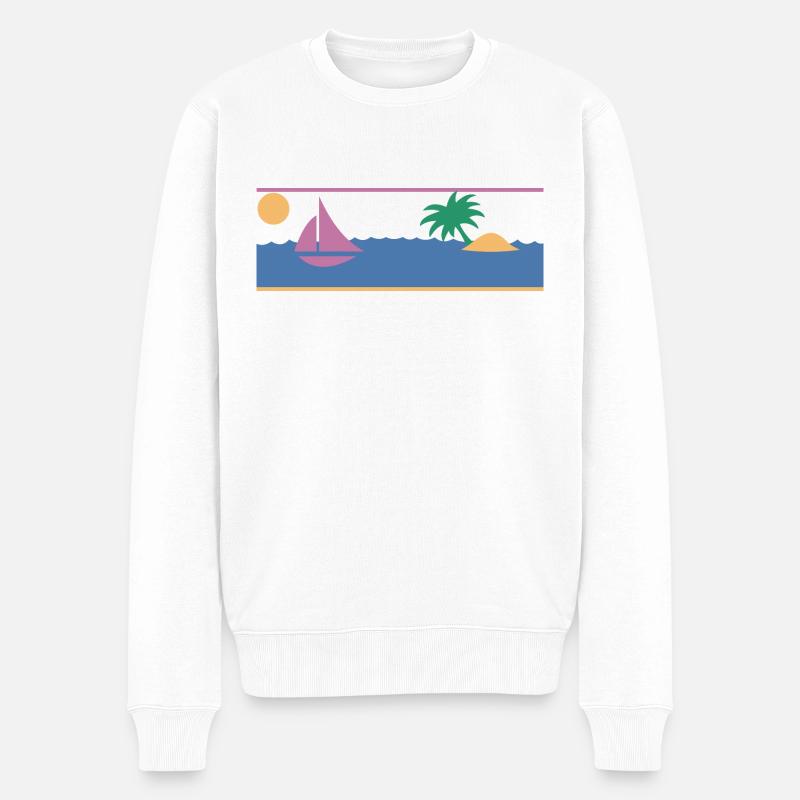 Südsee Sonne Strand Plamen Segelboot - Männer Premium Bio Pullover - Weiß