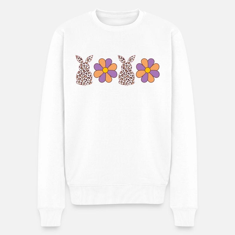 Hasen-Blumen - Männer Premium Bio Pullover - Weiß