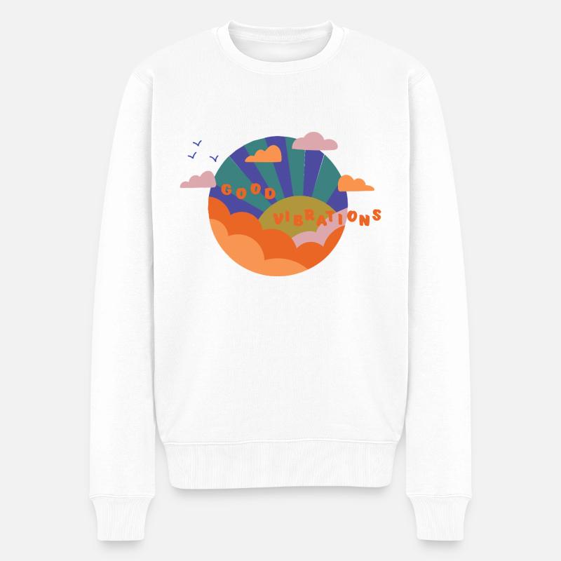 Good Vibrations - Geschenkidee - Gute Laune - Männer Premium Bio Pullover - Weiß