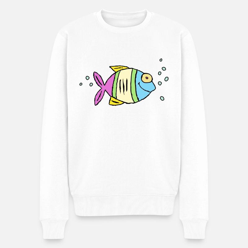 Poisson Cichlide Eau Mer Graffiti Dessin - Pull Premium bio Homme - blanc