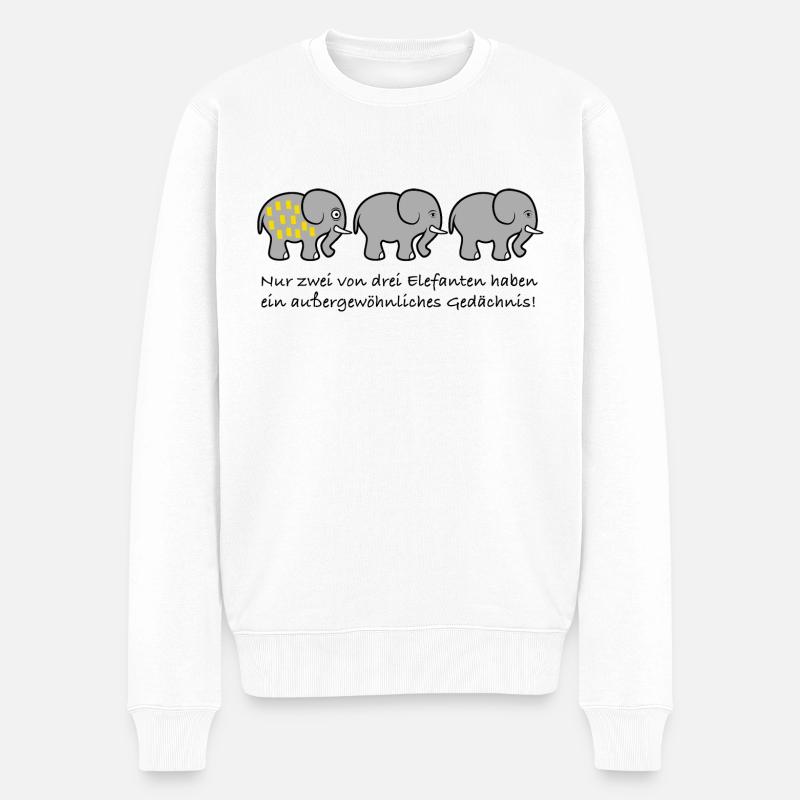 Elefant Gedächnis Spruch lustig - Männer Premium Bio Pullover - Weiß
