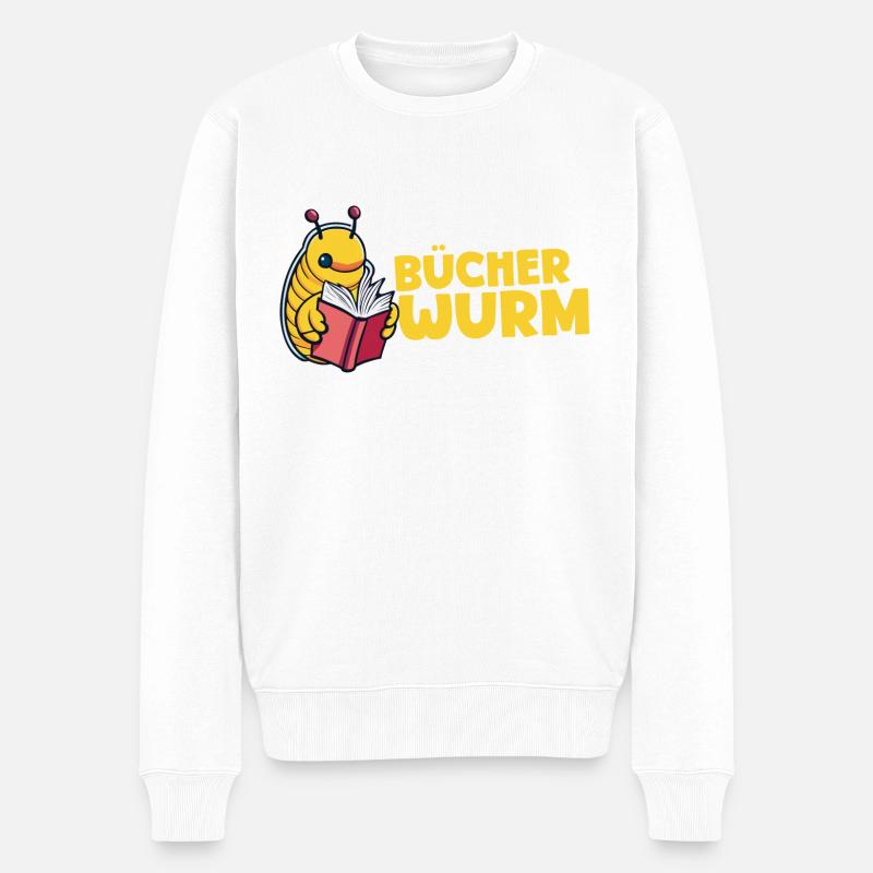 Bücherwurm - Männer Premium Bio Pullover - Weiß