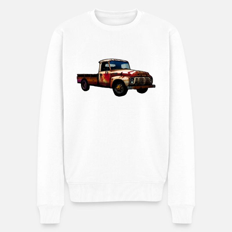 Rostiger Pickup - Männer Premium Bio Pullover - Weiß